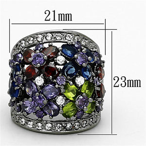 LOA884 - Ruthenium Brass Ring with AAA Grade CZ  in Multi Color