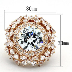 LOA891 - Rose Gold Brass Ring with AAA Grade CZ  in Clear