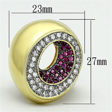 Load image into Gallery viewer, LOA902 - Gold+Ruthenium Brass Ring with AAA Grade CZ  in Ruby