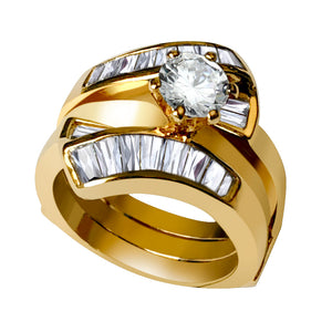 LOAS1373 - Sterling Silver 925 ring set with gold plating in AAA grade CZ ships in one day