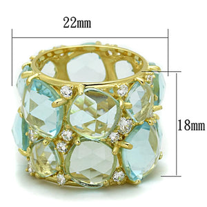 LOS766 - Gold 925 Sterling Silver Ring with Synthetic Synthetic Glass in Sea Blue