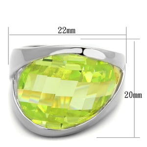 LOS832 - Rhodium 925 Sterling Silver Ring with AAA Grade CZ  in Apple Green color