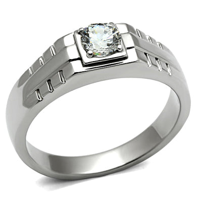 LOTK374 - High polished (no plating) Stainless Steel Ring with AAA Grade CZ  in Clear