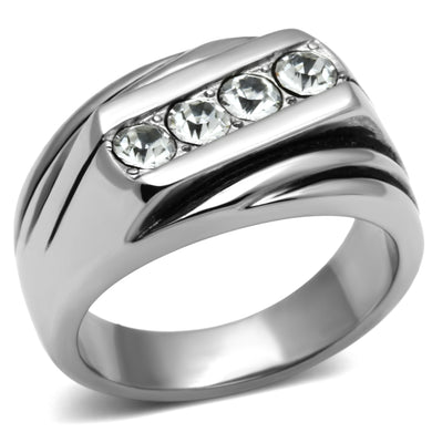 LOTK596 - High polished (no plating) Stainless Steel Ring with AAA Grade CZ  in Clear