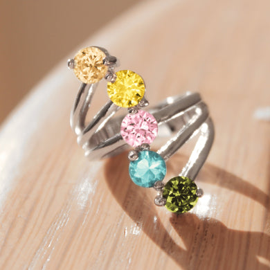 Lyra Cocktail Ring - Rhodium Brass, AAA CZ , Multi Color - 3W291