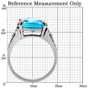 TK021 - High polished (no plating) Stainless Steel Ring with Synthetic Synthetic Glass in Sea Blue