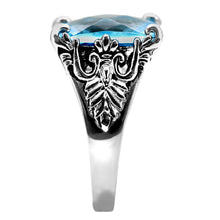 Load image into Gallery viewer, TK021 - High polished (no plating) Stainless Steel Ring with Synthetic Synthetic Glass in Sea Blue