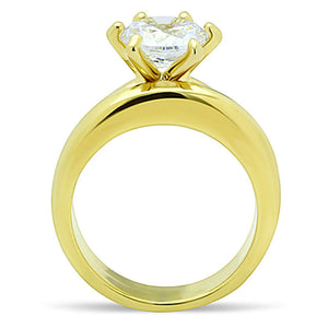 TK097G - IP Gold(Ion Plating) Stainless Steel Ring with AAA Grade CZ  in Clear