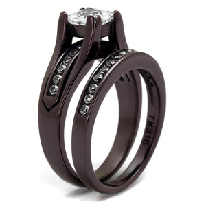 TK0W383DC - IP Dark Brown (IP coffee) Stainless Steel Ring with AAA Grade CZ  in Clear