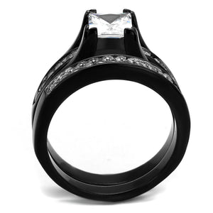 TK0W383J - Two-Tone IP Black Stainless Steel Ring with AAA Grade CZ  in Clear