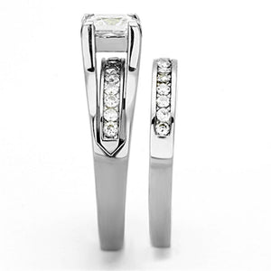 TK0W383 - High polished (no plating) Stainless Steel Ring with AAA Grade CZ  in Clear