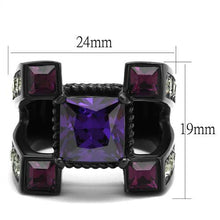 Load image into Gallery viewer, TK1072J - IP Black(Ion Plating) Stainless Steel Ring with AAA Grade CZ  in Amethyst