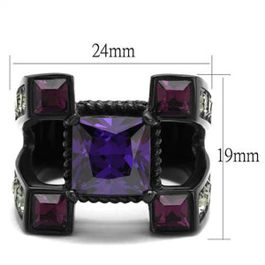 TK1072J - IP Black(Ion Plating) Stainless Steel Ring with AAA Grade CZ  in Amethyst