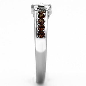 TK1079 - High polished (no plating) Stainless Steel Ring with Top Grade Crystal  in Smoked Quartz