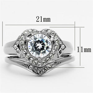 TK1087 - High polished (no plating) Stainless Steel Ring with AAA Grade CZ  in Clear