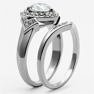 TK1087 - High polished (no plating) Stainless Steel Ring with AAA Grade CZ  in Clear