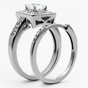 TK1088 - High polished (no plating) Stainless Steel Ring with AAA Grade CZ  in Clear