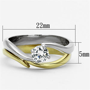 TK1092 - Two-Tone IP Gold (Ion Plating) Stainless Steel Ring with AAA Grade CZ  in Clear