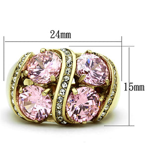 TK1099 - IP Gold(Ion Plating) Stainless Steel Ring with AAA Grade CZ  in Rose