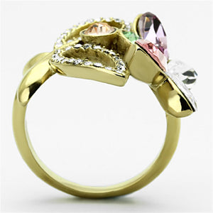 TK1100 - IP Gold(Ion Plating) Stainless Steel Ring with Top Grade Crystal  in Multi Color