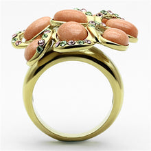 Load image into Gallery viewer, TK1102 - IP Gold(Ion Plating) Stainless Steel Ring with Synthetic Coral in Orange