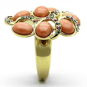 TK1102 - IP Gold(Ion Plating) Stainless Steel Ring with Synthetic Coral in Orange