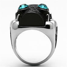 Load image into Gallery viewer, TK1118 - Two-Tone IP Black Stainless Steel Ring with Top Grade Crystal  in Blue Zircon