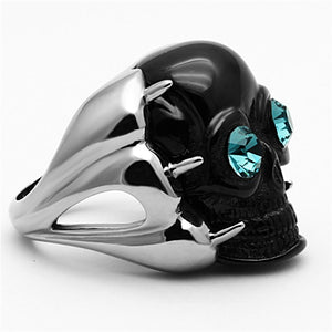 TK1118 - Two-Tone IP Black Stainless Steel Ring with Top Grade Crystal  in Blue Zircon