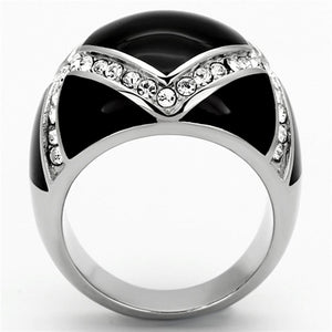 TK1132 - High polished (no plating) Stainless Steel Ring with Top Grade Crystal  in Clear