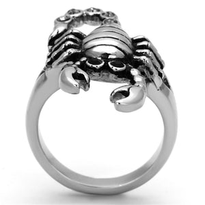 TK1135 - High polished (no plating) Stainless Steel Ring with Top Grade Crystal  in Jet