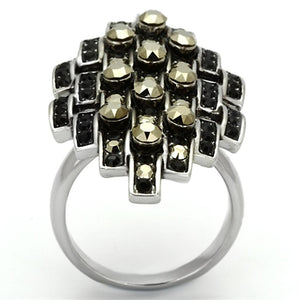 TK1136 - High polished (no plating) Stainless Steel Ring with Top Grade Crystal  in Jet