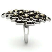 Load image into Gallery viewer, TK1136 - High polished (no plating) Stainless Steel Ring with Top Grade Crystal  in Jet