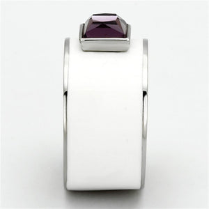 TK1142 - High polished (no plating) Stainless Steel Ring with Synthetic Synthetic Glass in Amethyst