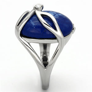 TK1144 - High polished (no plating) Stainless Steel Ring with Synthetic Synthetic Stone in Capri Blue