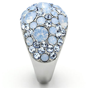 TK1147 - High polished (no plating) Stainless Steel Ring with Top Grade Crystal  in Sea Blue