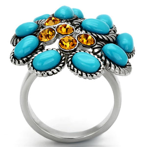 TK1150 - High polished (no plating) Stainless Steel Ring with Synthetic Synthetic Stone in Turquoise