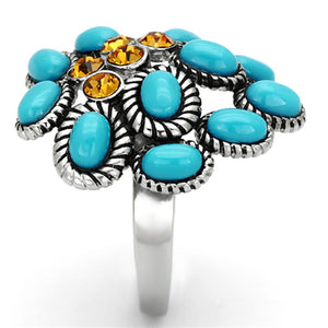 TK1150 - High polished (no plating) Stainless Steel Ring with Synthetic Synthetic Stone in Turquoise