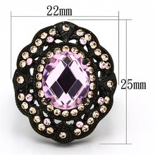 Load image into Gallery viewer, LOTK1154 - IP Black(Ion Plating) Stainless Steel Ring with Top Grade Crystal  in Light Rose