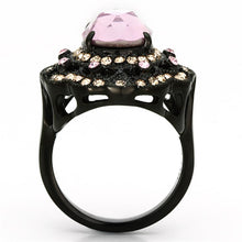 Load image into Gallery viewer, LOTK1154 - IP Black(Ion Plating) Stainless Steel Ring with Top Grade Crystal  in Light Rose