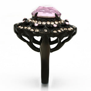 TK1154 - IP Black(Ion Plating) Stainless Steel Ring with Top Grade Crystal  in Light Rose