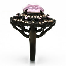 Load image into Gallery viewer, LOTK1154 - IP Black(Ion Plating) Stainless Steel Ring with Top Grade Crystal  in Light Rose