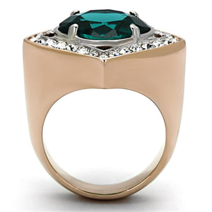 TK1160 - Two-Tone IP Rose Gold Stainless Steel Ring with Synthetic Synthetic Glass in Blue Zircon