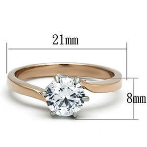 TK1161 - Two-Tone IP Rose Gold Stainless Steel Ring with AAA Grade CZ  in Clear