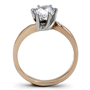 TK1161 - Two-Tone IP Rose Gold Stainless Steel Ring with AAA Grade CZ  in Clear