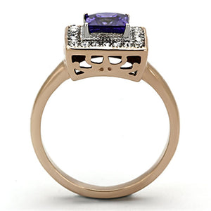 TK1162 - Two-Tone IP Rose Gold Stainless Steel Ring with AAA Grade CZ  in Tanzanite