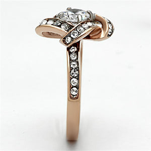 TK1166 - Two-Tone IP Rose Gold Stainless Steel Ring with AAA Grade CZ  in Clear