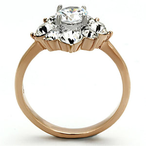 TK1168 - Two-Tone IP Rose Gold Stainless Steel Ring with AAA Grade CZ  in Clear