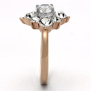 TK1168 - Two-Tone IP Rose Gold Stainless Steel Ring with AAA Grade CZ  in Clear