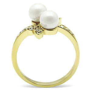 TK116G - IP Gold(Ion Plating) Stainless Steel Ring with Synthetic Pearl in White