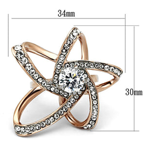 TK1170 - Two-Tone IP Rose Gold Stainless Steel Ring with AAA Grade CZ  in Clear